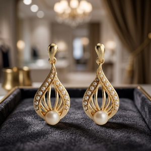 Boucles d'oreilles pendantes en argent plaqué rhodium avec perle, amulette islamique, bijoux de mariage, cadeau pour femme - Product Image 3