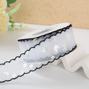 <span class=keywords><strong>Ruban</strong></span> en organza floral à sequins de 4 cm, 10 yards, couleur personnalisée, pour bouquets de mariage et nœuds pour cheveux <span class=keywords><strong>DIY</strong></span> – Vente en gros - Product Image 3