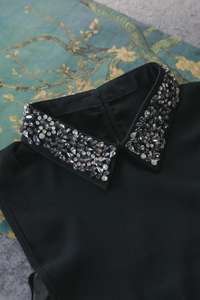 Diseños de <span class=keywords><strong>Cuello</strong></span> de <span class=keywords><strong>Camisa</strong></span> Falsa Negra con Cuentas de Cristal de Lujo Hechos a Mano - Product Image 5