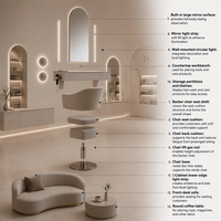 Ensemble de miroir de salon arqué style crème et poste de travail, fauteuil de barbier hydraulique, poste de travail flottant, miroir pleine longueur pour salon de coiffure