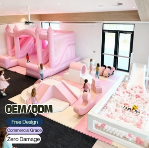 ปราสาทสีชมพูสำหรับเด็กเล่น อุปกรณ์เล่นนุ่มสีชมพูสำหรับเด็กวัยเตาะแตะและเด็กก่อนวัยเรียน ให้เช่าพร้อมเครื่องเล่นหมุน - Product Image 2
