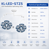 Lampe LED de plafond à 5 pétales pour bloc opératoire, faible émission de chaleur 3,2 mW, champ lumineux réglable, pour chirurgie ORL et dentaire