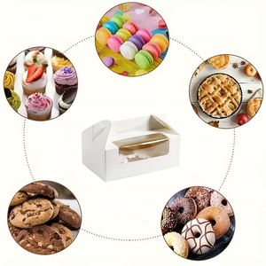 Boîte à pâtisserie en papier kraft écologique avec fenêtre transparente et poignée, logo personnalisable, emballage alimentaire pour boulangeries et confiseries - Product Image 4