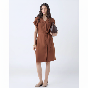 Vestido Camisero Color Tan con Cinturón - Product Image 1