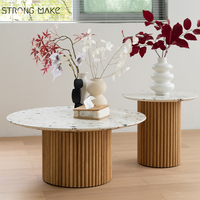 Wabi Sabi nordique dessus en marbre luxe moderne salon Table centrale canapé côté Table à thé ensemble en bois rond cannelé Table basse