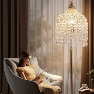 Lampe <span class=keywords><strong>sur</strong></span> <span class=keywords><strong>pied</strong></span> en fer avec arbre en cristal doré, hauteur réglable, forme élégante, lampe de salon avec interrupteur au <span class=keywords><strong>pied</strong></span> marche/arrêt - Product Image 2