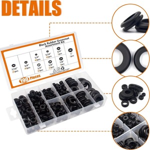 Kit de Anillas de Goma Negra, 190 Piezas, 9 Tamaños, Anillas de Protección de Cables EPDM - Product Image 1