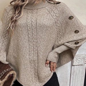 เสื้อไหมพรมคอสูงติดกระดุม แขนทรงปีกค้างคาว แฟชั่นสำหรับผู้หญิง คอลเลคชั่นใหม่ประจำฤดูใบไม้ร่วง/ฤดูหนาว - Product Image 6