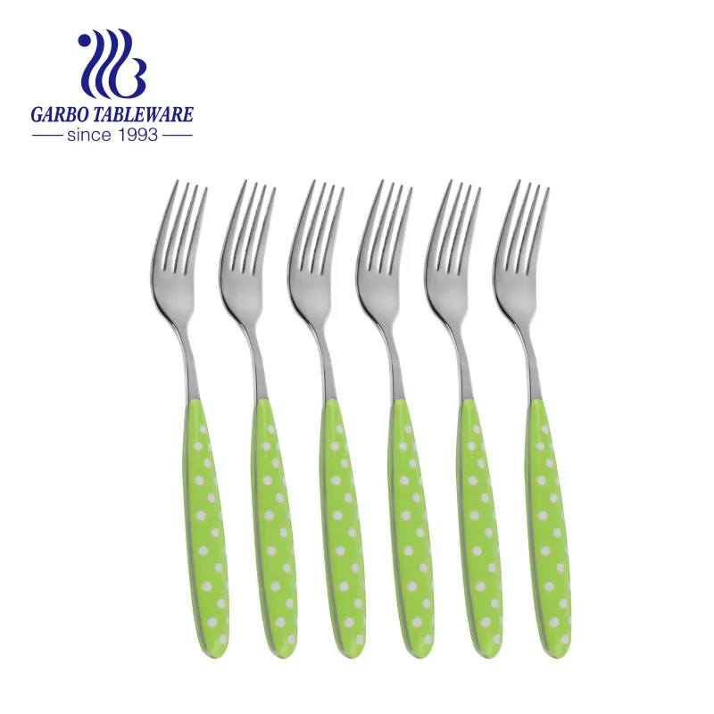 Klasik Dot Design dengan Harga Murah Stainless Steel Garpu Makan Supermarket 3Pcs Dessert Garpu Set dengan Pegangan Plastik PVC Paket Tas