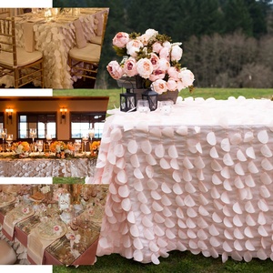 Wedding Party Luxury Woven <strong>Tablecloth</strong> 100% Polyester Taffeta <strong>Circles</strong> Round Petal Soild Color <strong>Tablecloth</strong> - Product Image 2