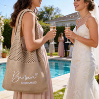 Gehaakte, geborduurde, gepersonaliseerde bruidsmeisjes tas met aangepaste naam, polyester, frisse, zoete stijl voor zomerbruiloft cadeau