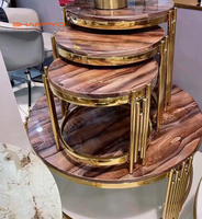 Nouvelle conception de meubles de salon de luxe, table basse en marbre blanc avec cadre en acier inoxydable doré, ensemble de 4 pièces
