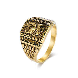 Bague en acier titane à motif d'aigle pour hommes, bijoux à la mode Punk, cadeau, Design géométrique, couleur or - Product Image 5