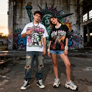 T-Shirt Oversize Vintage Stile Hip-Hop Personalizzata, 100% Cotone, Stampa DTG, Modello Corto e Squadrato Unisex - Product Image 2