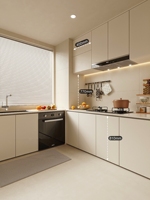 Meubles de cuisine Ziheng en bois de chêne, blanc crème moderne, sans poignées, en forme de L, avec four encastré, quincaillerie dissimulée, conception gratuite