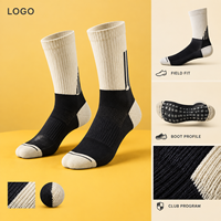 Chaussettes de football antidérapantes à profil mince, noires et ivoire, en Spandex et Nylon, avec semelle antidérapante, ajustement parfait pour les chaussures de football, talon et orteils renforcés