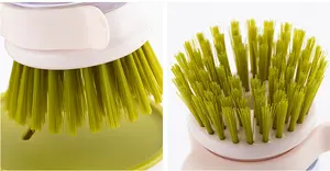 Kitchen Plastic Soap Dispensing PP Tpr Bristle Palm Scrubber Set Pan Pot Dish Washing Cleaning Brush With Holder