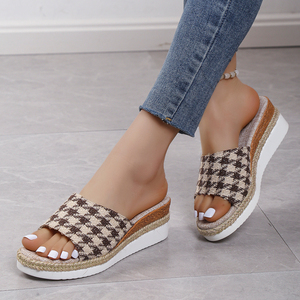 Large Slope Heel <b>Slippers</b> for Women 2025 Summer New Style Casual Fashion One Line Beach Coolers C15 - Product Image 1