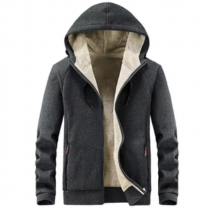 Men's Hooded <b>Fleece</b> <b>Lined</b> Zip-Up Sweatshirt Solid Color Casual Winter <b>Jacket</b> Regular Fit Polyester Cotton Blend - Product Image 1