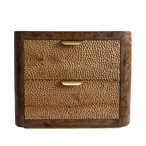 Table de chevet vintage en placage de bois de burl, faite à la main, style rustique, avec poignée en fer, pour la maison - Product Image 1