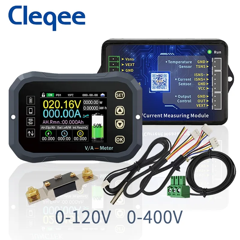 Cleqee KG140F جهاز اختبار بطارية 100V 400A Coulometer قدرة البطارية مؤشر الطاقة LCD عرض الهواتف التحكم كولوم متر