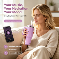 Gobelet intelligent portable en acier inoxydable de 40 oz à double paroi sous vide avec haut-parleur Bluetooth intégré, anti-fuite, pour festivals