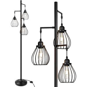 モダン高級アメリカ素朴なアンティーク工業用ツリーデザインLEDフロアランプE26ベースアイロンリビングルーム寝室オフィスホテル - Product Image 1