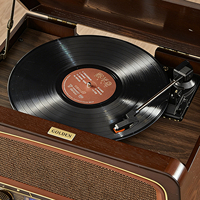 Tourne-disque vintage en bois multifonctionnel avec radio BT FM AM, USB, AUX, pour disques vinyles de différentes tailles, son HIFI sans perte pour la maison