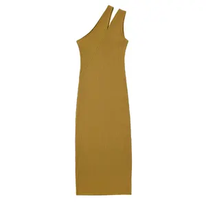 TAOP&ZA Women's 2023 Angled Shoulder Asymmetric Dress Autumn New Sleeveless Tight Hip Cover Dress 5584637