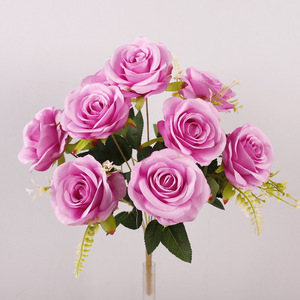 Ramo de Rosas Artificiales de 9 Cabezas, Flor de Seda de Alta Simulación, Decoración para Bodas - Product Image 1