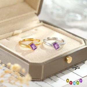 Bague réglable en pierre naturelle sablée de haute qualité 4*6mm, en argent 925 plaqué or, anti-ternissement, bijoux fins pour femmes - Product Image 2