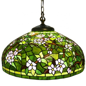 LongHuiJing Tiffany Pendant Light Handcrafted Stained Glass Ceiling Lamp Large Traditional 1-Lamp <b>Halogen</b>/LED 360 Beam - Product Image 1