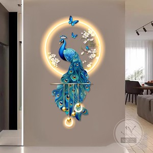 Lámpara de Pared LED Tridimensional de Alta Gama, Cristal y Porcelana Ecológica, Diseño de Pavo Real, para Entrada o Pasillo - Product Image 5