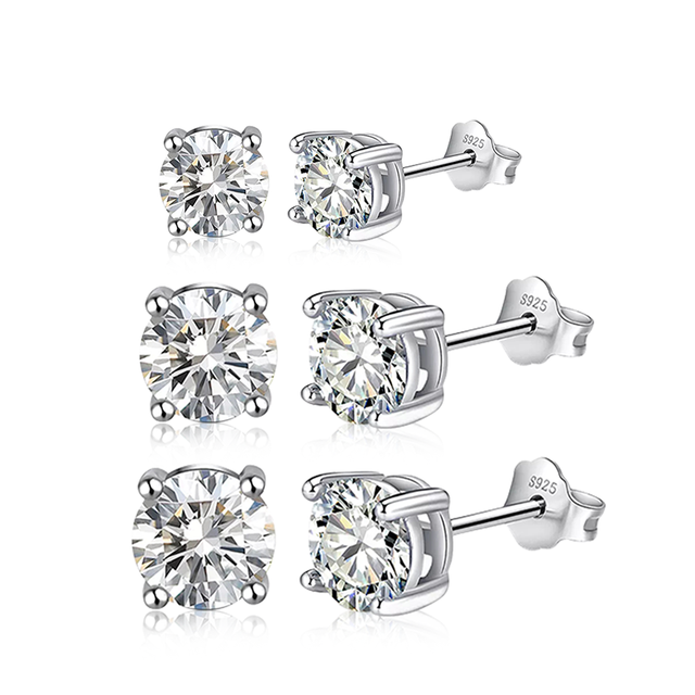 Wholesale Silver Jewelry 5mm 6.5mm Synthetic Moissanite Stone S925 Silver Earrings with Good Price
