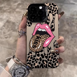 Funda Protectora para Teléfono Móvil <span class=keywords><strong>iPhone</strong></span> 16Pro 11X Plus 11Xsmax/Plus con Diseño de Labios con Estampado de Leopardo Europeo Americano, Corte Láser - Product Image 3