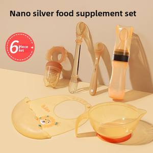 Juego de 6 Piezas de Vajilla Infantil Libre de BPA, Platos de Silicona <span class=keywords><strong>para</strong></span> Bebés con Tazón, Baberos, Cuchara, Utensilios <span class=keywords><strong>para</strong></span> Comida de Bebés - Product Image 1