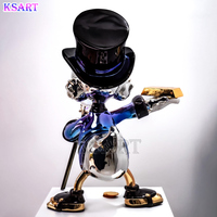Sculpture en résine de fibre de verre colorée électroplaquée Donald Duck, sac d'argent dollar haut de gamme, modèle artistique peint à la main, personnalisable Ksart