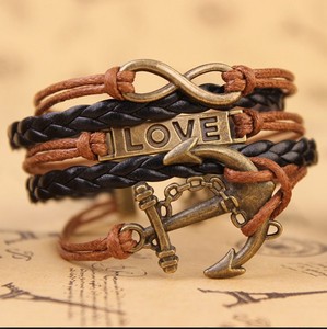 Brazalete <span class=keywords><strong>de</strong></span> cuero hecho a mano con forma <span class=keywords><strong>de</strong></span> ancla, pulsera inspiradora - Product Image 6