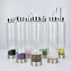 high quality Elixir Amethyst quartz stones drinking bottle natural crystal glass water bottle with string