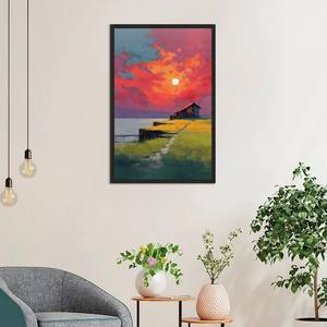 Impression <span class=keywords><strong>de</strong></span> peinture à l'huile HD <span class=keywords><strong>de</strong></span> qualité supérieure représentant un coucher <span class=keywords><strong>de</strong></span> soleil serein sur un <span class=keywords><strong>paysage</strong></span> <span class=keywords><strong>de</strong></span> prairie luxuriante verte sur papier d'art <span class=keywords><strong>de</strong></span> haute qualité - Product Image 5