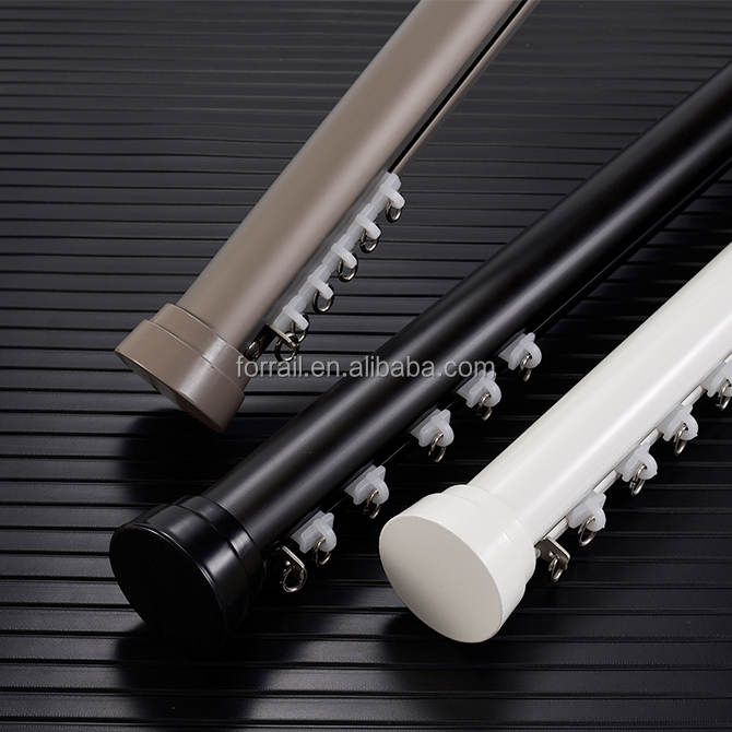 DOUBLE Windows Curtain Pole Metal Surface Modern Simple Style Double Curtain Rod Set Curtain Pole With Black Finials