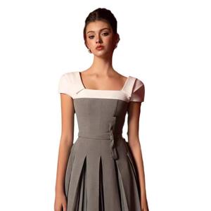 Abito Elegante da Cerimonia con Colletto Quadrato e Pieghe <span class=keywords><strong>Grigio</strong></span> <span class=keywords><strong>Vestito</strong></span> Lungo Classico <span class=keywords><strong>Aderente</strong></span> di Alta Qualità - Product Image 5