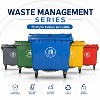 Conteneur à déchets de 1100 L robuste et écologique avec 4 roues en caoutchouc, résistant à la corrosion, avec couvercles, roues à frein et bouchon de vidange