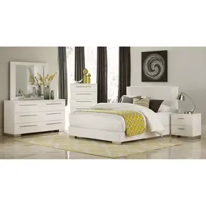 현대적인 디자인 침실 가구 흰색 높은 광택 침대 방 침실 세트 옷장 및 수납 더블 침대