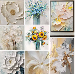 Decoración de Pared Moderna, Lienzo Hecho a Mano, Arte Acrílico Blanco, Arte Abstracto de Pared, Pinturas de Flores con Textura 3D - Product Image 3