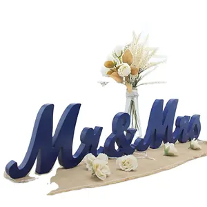 Mr Mrs Sign para mesa de boda-Large Mr and Mrs Letras de madera-Artículos de decoración de Fiesta (azul marino)