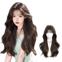 Perruque longue pour femme, style coréen, grandes boucles, effet naturel, avec dentelle transparente, pour une beauté et une richesse humaines sublimes