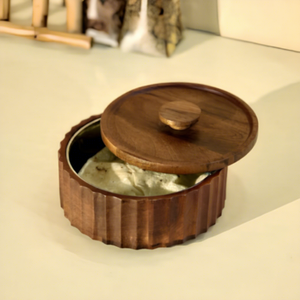 Boîte à roti en bois avec casserole intérieure en acier, boîte à chapati avec couvercle, marmite multifonction pour roti, curry, daal, cuisine, salle à manger, vaisselle - Product Image 2
