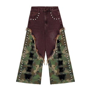 DiZNEW Jeans <span class=keywords><strong>pour</strong></span> hommes de créateur 2026, style patchwork avec traitement de bordure brute et clous métalliques assortis, jeans en denim <span class=keywords><strong>pour</strong></span> hommes - Product Image 1