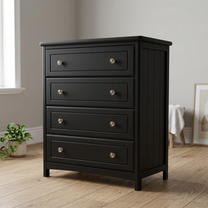 Armoire de rangement élégante à 4 tiroirs en radiata/MDF, design moderne européen, commode durable pour la maison (noir/blanc) - Product Image 6